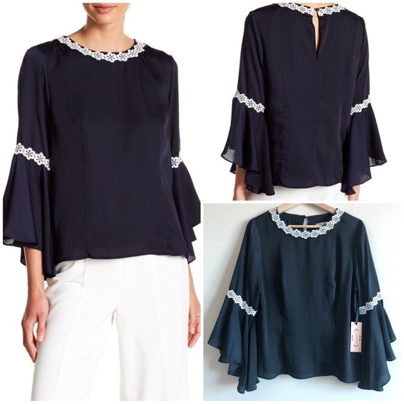 Nanette Lepore Tops - NANETTE Floral Lace Trim Bell Sleeve Top